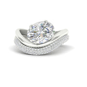 Pave Band with Wave Solitaire Ring
